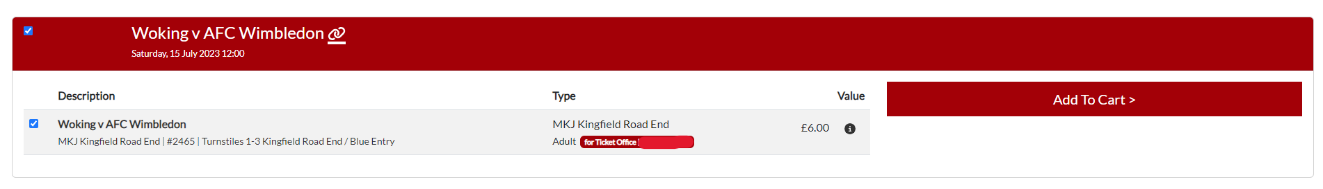 Select the ticket(s) that you would like to purchase and click on the ‘Add to Cart’ button. 