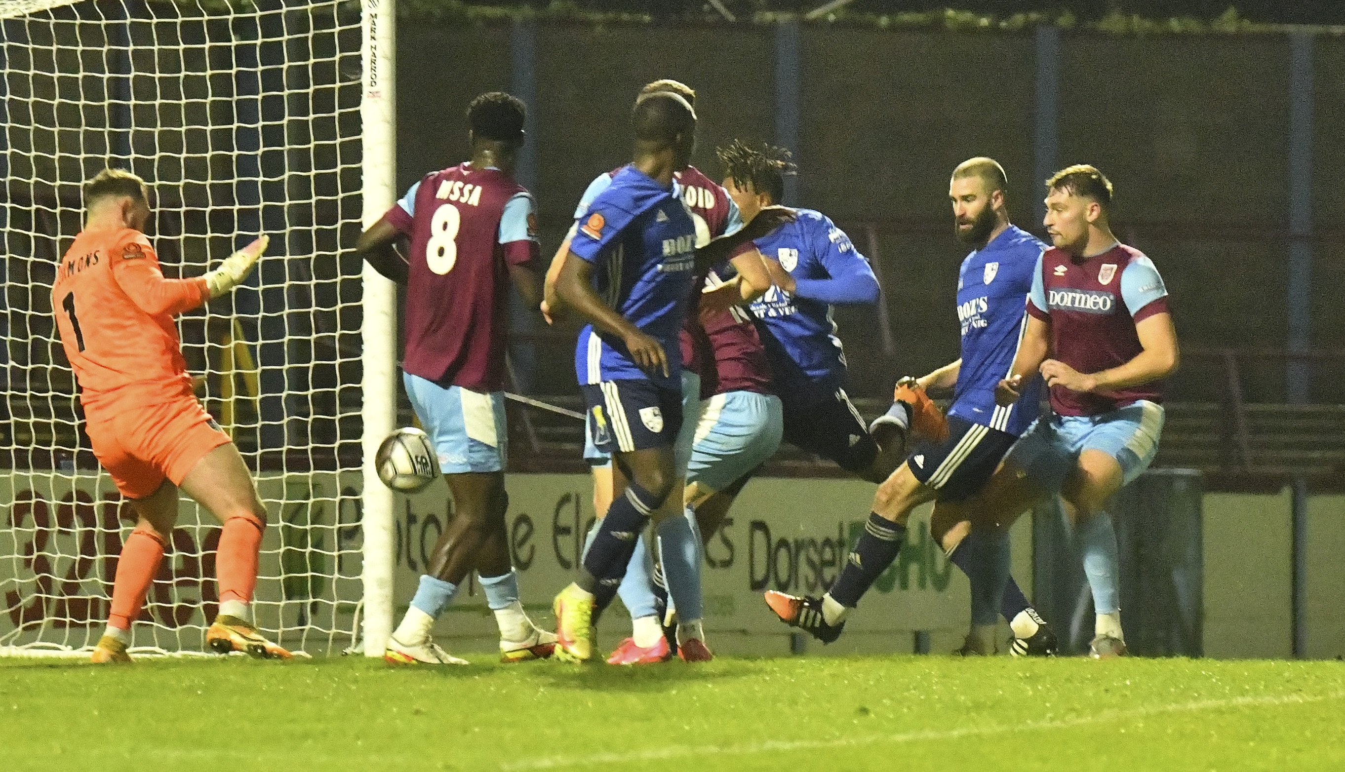 A melee in the Terras goalmouth but Campbell tucks the ball away